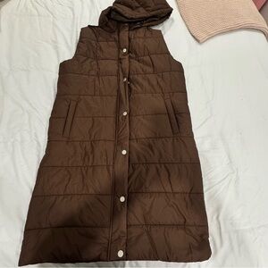 New Never Worn Woman’s Size Large Chocolate Brown Long Puff Vest